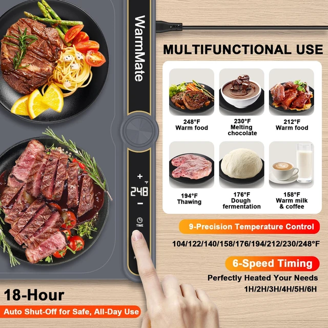 Alt view image 2 of 7 - Warming Mat for Food, Upgrade Rapid Heating System, Roll-Up Design | Electric Warming Tray with 9-Level Temperature Precision Control, 6H Timer, Ideal for Buffets, Parties & Gatherings