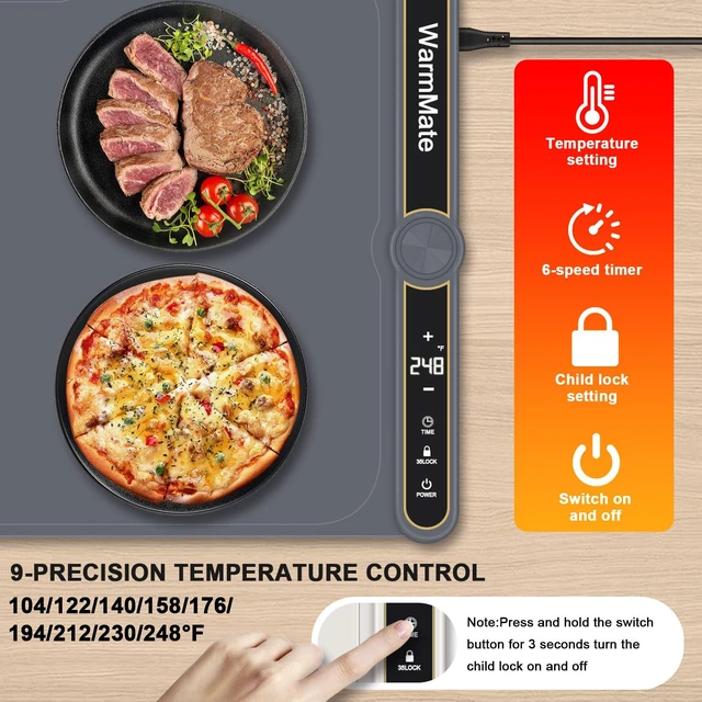 Alt view image 5 of 7 - Warming Mat for Food, Upgrade Rapid Heating System, Roll-Up Design | Electric Warming Tray with 9-Level Temperature Precision Control, 6H Timer, Ideal for Buffets, Parties & Gatherings