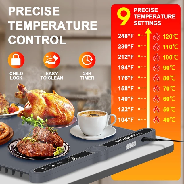 Alt view image 3 of 7 - Warming Mat for Food, Upgrade Rapid Heating System, Roll-Up Design | Electric Warming Tray with 9-Level Temperature Precision Control, 6H Timer, Ideal for Buffets, Parties & Gatherings