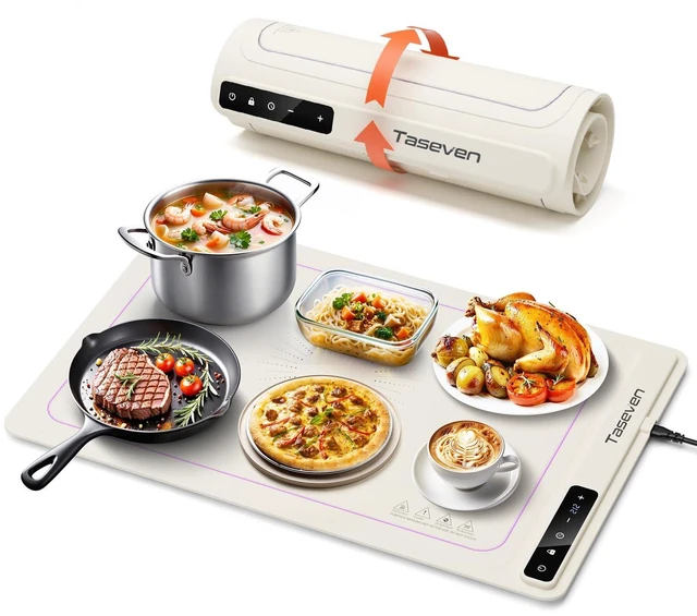 Main image of Food Warming Mat,7 Temp,4H Timer,Thermochromic Line,Kids Lock,White | 8s Quick Full Surface Heating&Auto Shutoff,Multi-use for Warming,Defrosting,Dough Fermentation,Buffets and Daily Dining