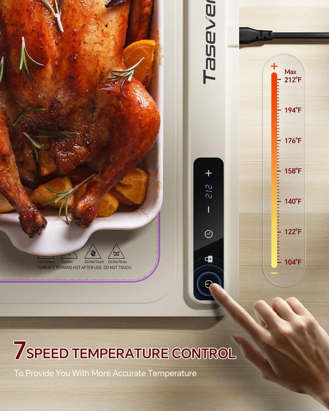 Alt view image 2 of 7 - Food Warming Mat,7 Temp,4H Timer,Thermochromic Line,Kids Lock,White | 8s Quick Full Surface Heating&Auto Shutoff,Multi-use for Warming,Defrosting,Dough Fermentation,Buffets and Daily Dining