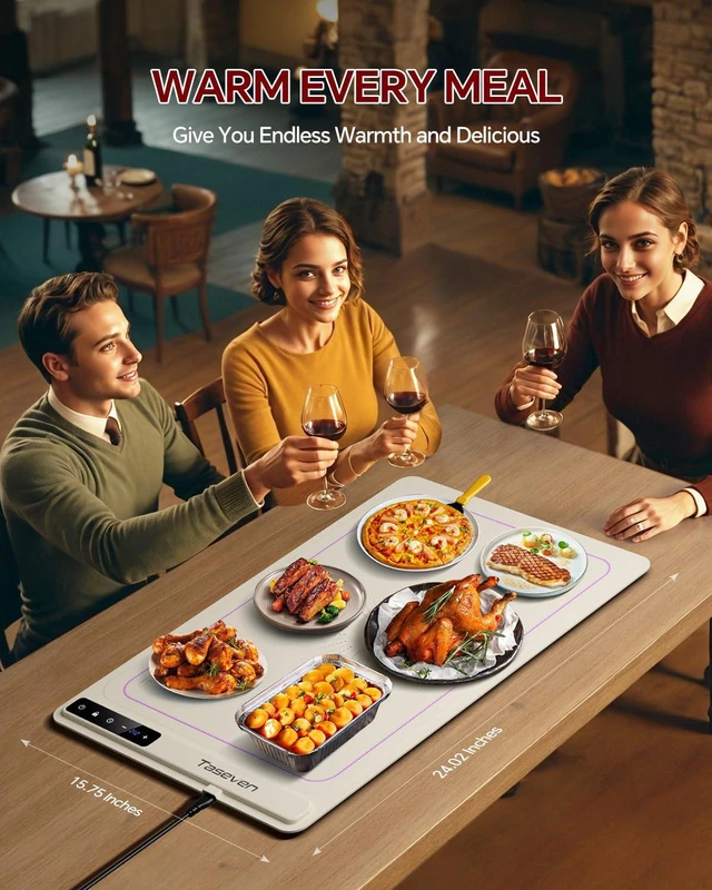 Alt view image 7 of 7 - Food Warming Mat,7 Temp,4H Timer,Thermochromic Line,Kids Lock,White | 8s Quick Full Surface Heating&Auto Shutoff,Multi-use for Warming,Defrosting,Dough Fermentation,Buffets and Daily Dining