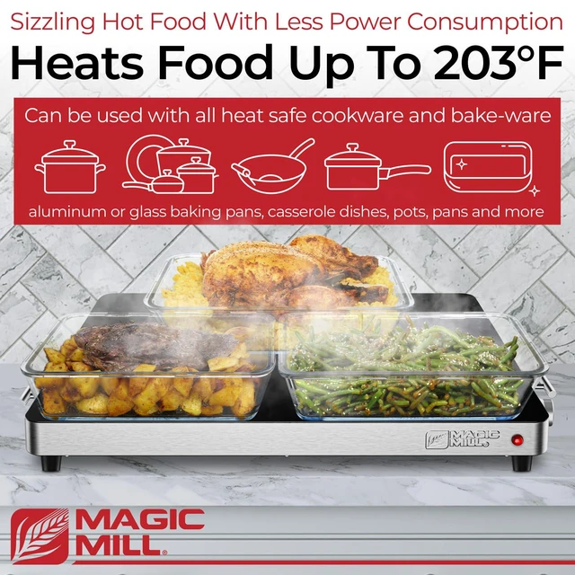 Alt view image 2 of 7 - Premium-Grade Glass Food Warmer for Parties Buffet, XL Stainless Steel Modern Electric Warming Tray, Adjustable Temperature Control, Advanced Precision-Engineered Heating System Size-21x16