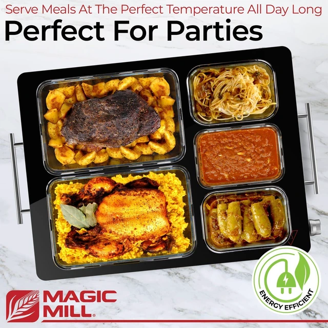 Alt view image 3 of 7 - Premium-Grade Glass Food Warmer for Parties Buffet, XL Stainless Steel Modern Electric Warming Tray, Adjustable Temperature Control, Advanced Precision-Engineered Heating System Size-21x16
