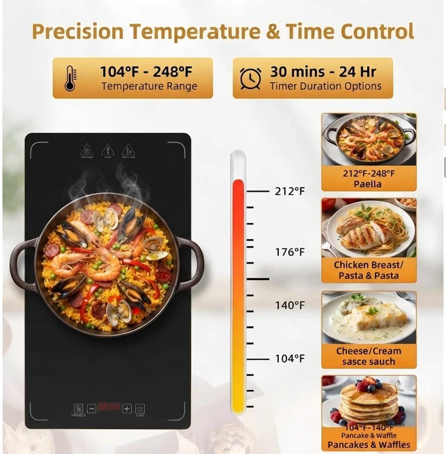 Alt view image 3 of 7 - Modular Food Warming Tray, 19"x11" Electric Buffet Warmer with 9 Temperature Settings & 24H Timer, Heat-Resistant Glass Top, Stackable Food Warming Mat for Family Dinners & Buffets