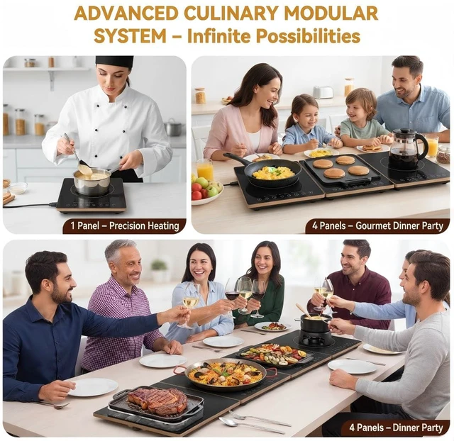 Alt view image 4 of 7 - Modular Food Warming Tray, 19"x11" Electric Buffet Warmer with 9 Temperature Settings & 24H Timer, Heat-Resistant Glass Top, Stackable Food Warming Mat for Family Dinners & Buffets
