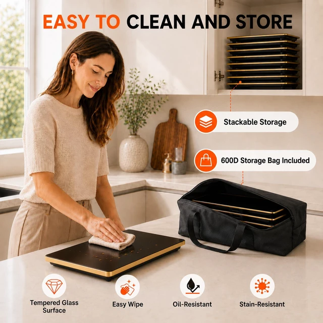 Alt view image 2 of 7 - Electric Warming Tray XXL 35"x16" with Storage Bag, AdjustableSize Food Warming Mat, 4in1 Expandable Modular, Food Warmer for Parties, Buffet, Catering & Gatherings, 8Level Temp & Timer, Gold Edge