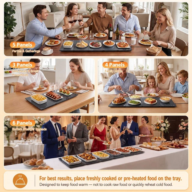 Alt view image 3 of 7 - 33" x 15" Food Warmers for Parties Buffet, 4-in-1 Electric Warming Trays for Buffets Party, Glass Food Warming Mat with 17 Heat Levels & 12H Timer for Family Dinners Catering Gatherings