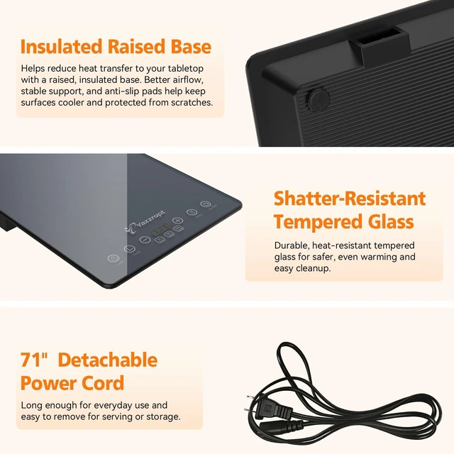 Alt view image 7 of 7 - 33" x 15" Food Warmers for Parties Buffet, 4-in-1 Electric Warming Trays for Buffets Party, Glass Food Warming Mat with 17 Heat Levels & 12H Timer for Family Dinners Catering Gatherings