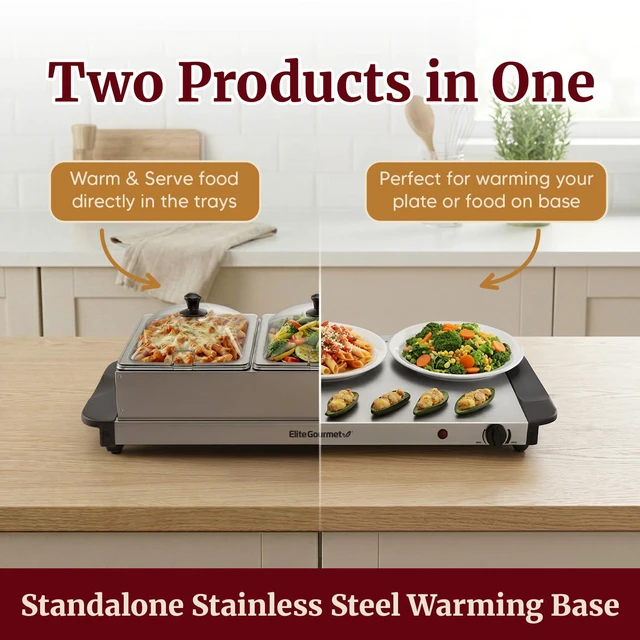 Alt view image 4 of 7 - EWM-6171 Triple Buffet Server, 7.5 Qt, Stainless Steel | Adjustable Temperature Control, Clear Slotted Lids - Great for Parties, Entertaining, Holidays & Catering - 3 x 2.5 Qt Trays