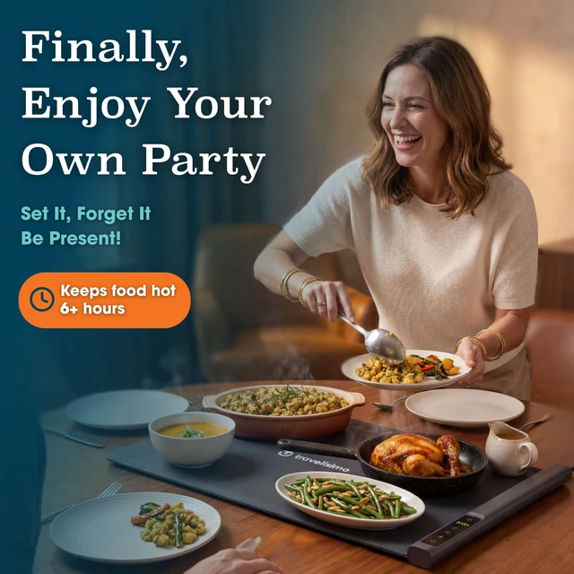 Alt view image 2 of 7 - Warming Mat for Food, 24x16in Warming Trays for Buffets Party & Family Dinners - Food Warming Mat Keeps Meals Warm & Ready to Serve, Rapid Heating Electric Warming Tray for Any Table