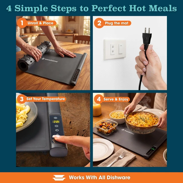 Alt view image 5 of 7 - Warming Mat for Food, 24x16in Warming Trays for Buffets Party & Family Dinners - Food Warming Mat Keeps Meals Warm & Ready to Serve, Rapid Heating Electric Warming Tray for Any Table