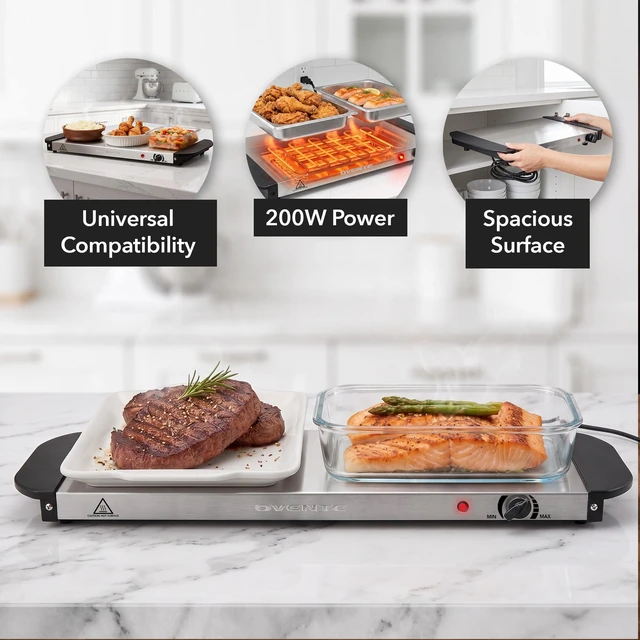 Alt view image 2 of 7 - Electric Warming Tray, Adjustable from 90°F to 284°F, Silver FW170S | Compact Food Warmer & Server for Buffets, Perfect for Parties, Events, and Dinners, with Cool-Touch Handles, Stainless Steel