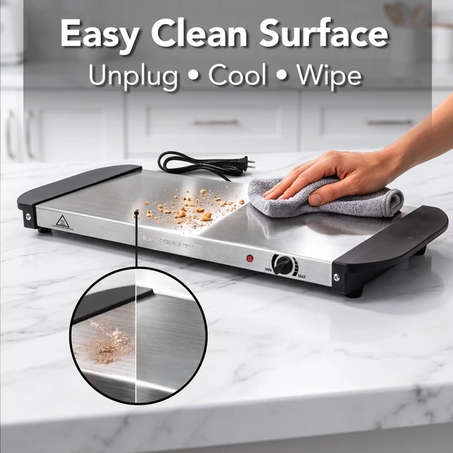 Alt view image 4 of 7 - Electric Warming Tray, Adjustable from 90°F to 284°F, Silver FW170S | Compact Food Warmer & Server for Buffets, Perfect for Parties, Events, and Dinners, with Cool-Touch Handles, Stainless Steel