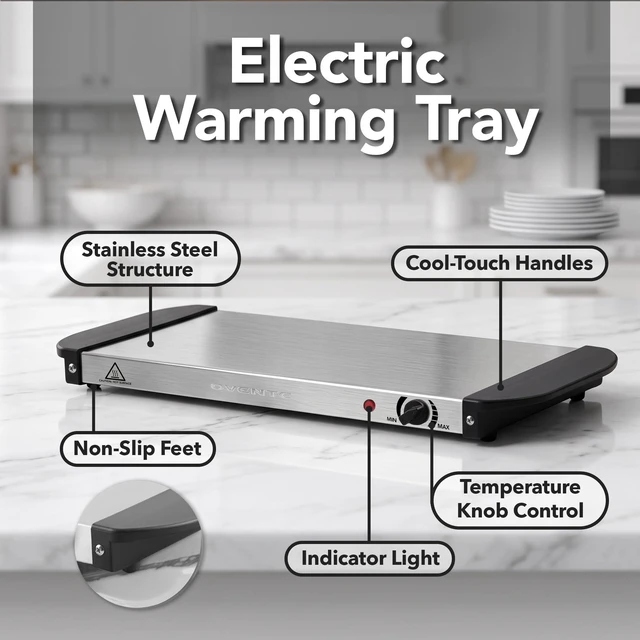 Alt view image 3 of 7 - Electric Warming Tray, Adjustable from 90°F to 284°F, Silver FW170S | Compact Food Warmer & Server for Buffets, Perfect for Parties, Events, and Dinners, with Cool-Touch Handles, Stainless Steel