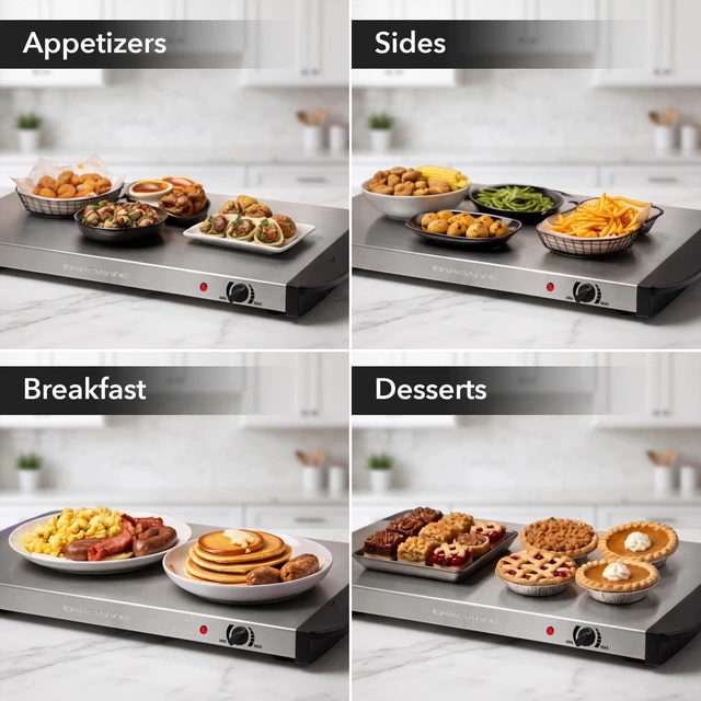 Alt view image 5 of 7 - Electric Warming Tray, Adjustable from 90°F to 284°F, Silver FW170S | Compact Food Warmer & Server for Buffets, Perfect for Parties, Events, and Dinners, with Cool-Touch Handles, Stainless Steel