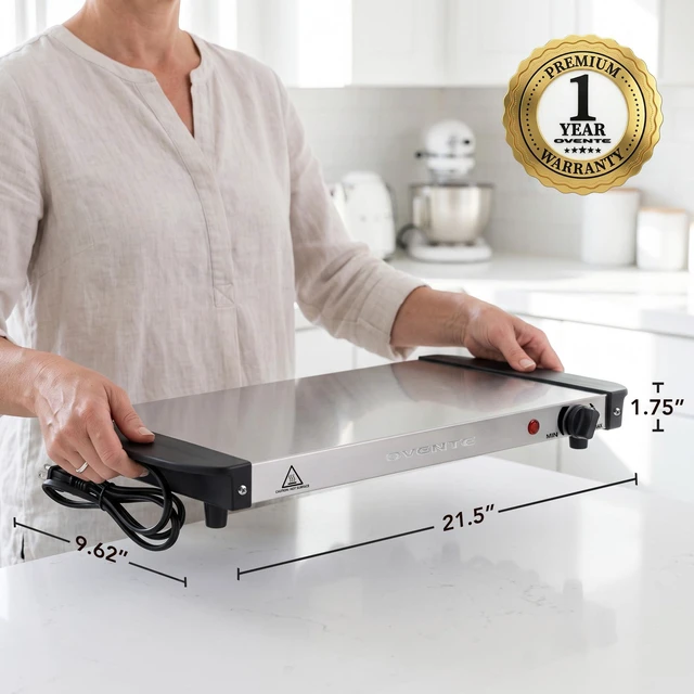Alt view image 6 of 7 - Electric Warming Tray, Adjustable from 90°F to 284°F, Silver FW170S | Compact Food Warmer & Server for Buffets, Perfect for Parties, Events, and Dinners, with Cool-Touch Handles, Stainless Steel