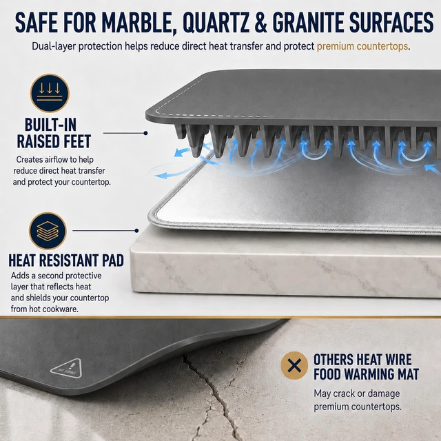 Alt view image 2 of 7 - Extra Large (43"x16") Food Warming Mat with Insulation Pad for Countertop, Chafing Dishes for Buffet, Food Warmers for Parties, Hot Pads for Kitchen, Heating Pad, 560W Custom Warm Setting, Warm White