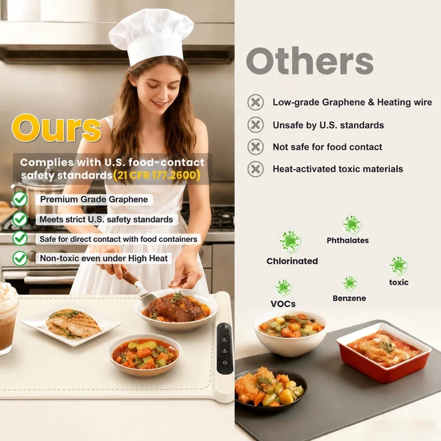 Alt view image 6 of 7 - Extra Large (43"x16") Food Warming Mat with Insulation Pad for Countertop, Chafing Dishes for Buffet, Food Warmers for Parties, Hot Pads for Kitchen, Heating Pad, 560W Custom Warm Setting, Warm White