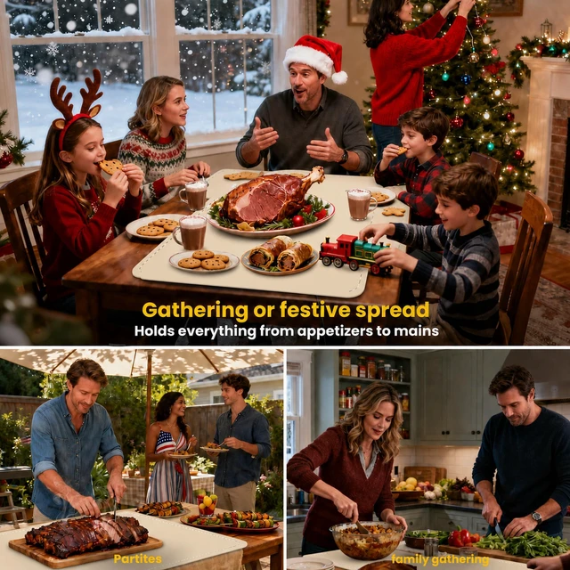 Alt view image 7 of 7 - Extra Large (43"x16") Food Warming Mat with Insulation Pad for Countertop, Chafing Dishes for Buffet, Food Warmers for Parties, Hot Pads for Kitchen, Heating Pad, 560W Custom Warm Setting, Warm White