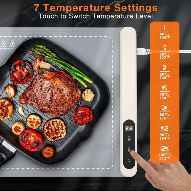 Alt view image 3 of 7 - Warming Mat for Food 24"x15", Rapid and Full Surface Heating Gray | 6 Temp Settings, 6H Timer, Rollable Portable Silicone Electric Food Heating Mat for Countertop Party Buffet, Keep Meal Warm
