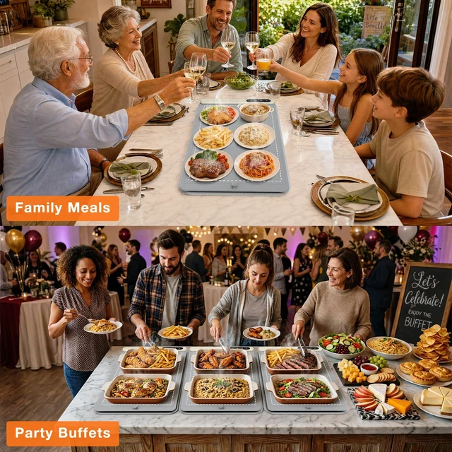 Alt view image 5 of 7 - Warming Mat for Food 24"x15", Rapid and Full Surface Heating Gray | 6 Temp Settings, 6H Timer, Rollable Portable Silicone Electric Food Heating Mat for Countertop Party Buffet, Keep Meal Warm