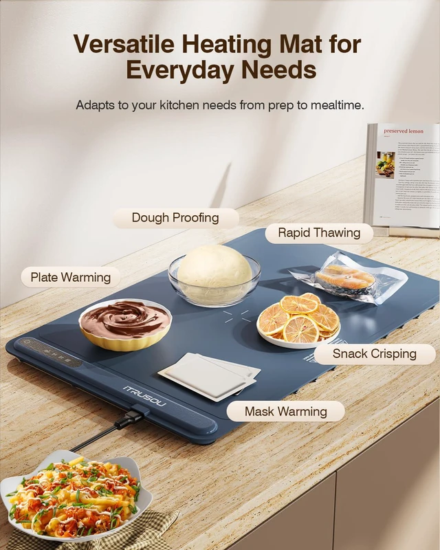 Alt view image 6 of 6 - Warming Mat for Food (24"x16") 3-Year Classic Electric Warming Tray with 3-Level Temp Control, Rapid Heating 250W Energy-Saving - Rollable Large Food Warming Mat for Parties & Buffet