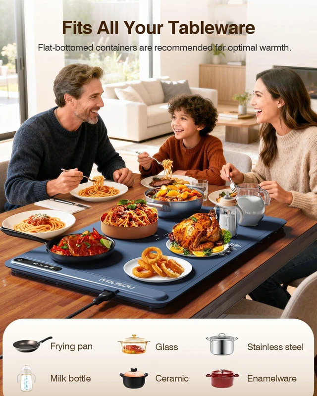 Alt view image 4 of 6 - Warming Mat for Food (24"x16") 3-Year Classic Electric Warming Tray with 3-Level Temp Control, Rapid Heating 250W Energy-Saving - Rollable Large Food Warming Mat for Parties & Buffet