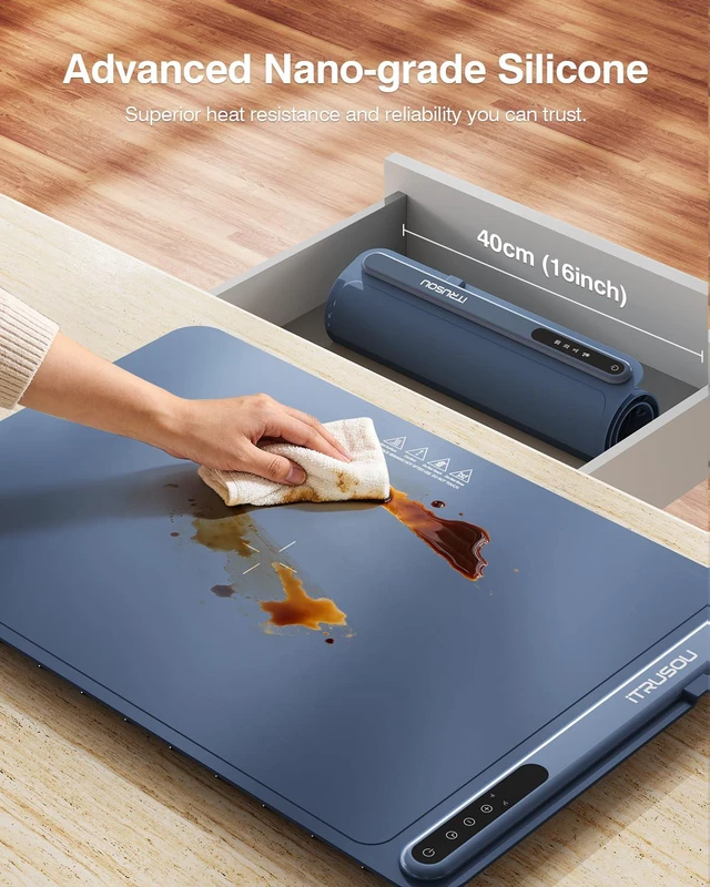 Alt view image 5 of 6 - Warming Mat for Food (24"x16") 3-Year Classic Electric Warming Tray with 3-Level Temp Control, Rapid Heating 250W Energy-Saving - Rollable Large Food Warming Mat for Parties & Buffet