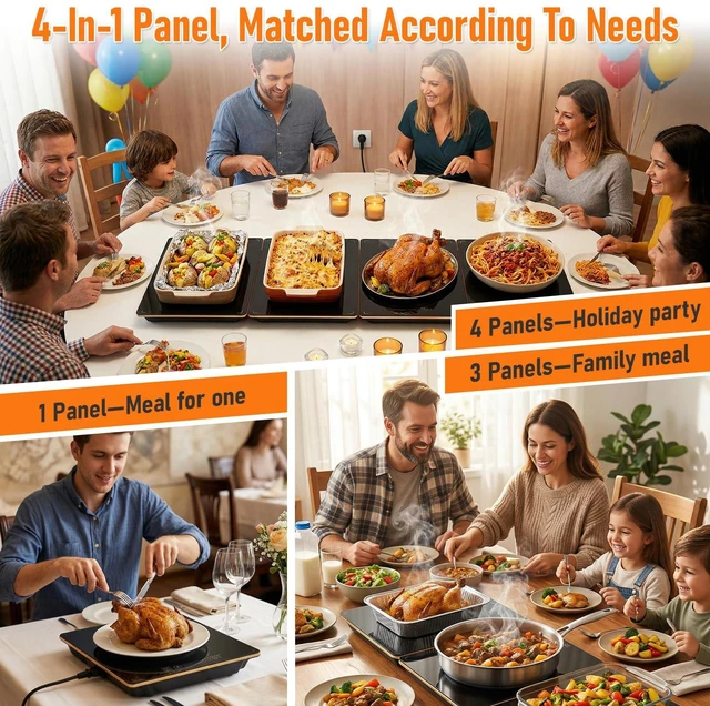 Alt view image 2 of 7 - Electric Food Warming Tray, 4-in-1 Food Warmers for Parties Buffet | 8 Temp Settings, 24H Timer, 35"x15" Glass Surface Warming Mat for Food, Modular Buffet Hot Plates For Home, Parties, Catering