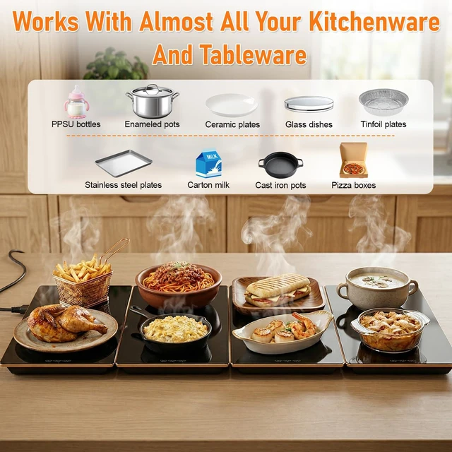 Alt view image 5 of 7 - Electric Food Warming Tray, 4-in-1 Food Warmers for Parties Buffet | 8 Temp Settings, 24H Timer, 35"x15" Glass Surface Warming Mat for Food, Modular Buffet Hot Plates For Home, Parties, Catering