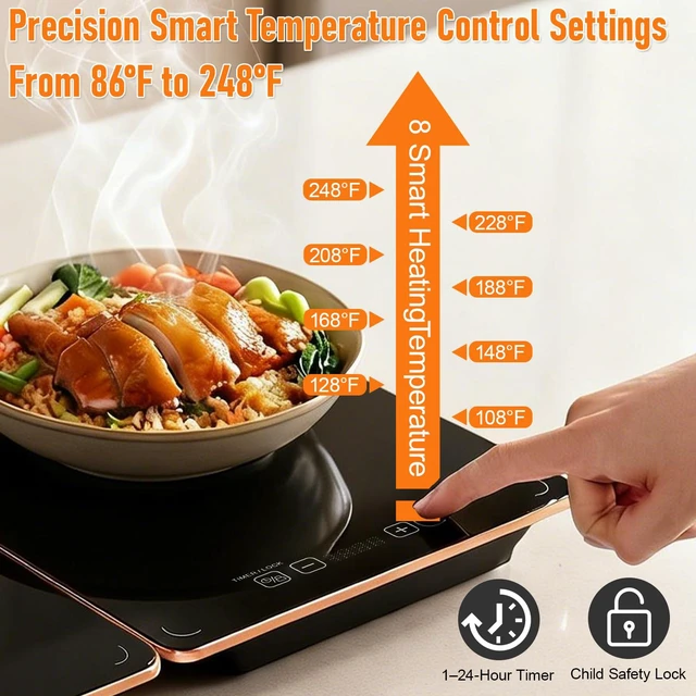 Alt view image 3 of 7 - Electric Food Warming Tray, 4-in-1 Food Warmers for Parties Buffet | 8 Temp Settings, 24H Timer, 35"x15" Glass Surface Warming Mat for Food, Modular Buffet Hot Plates For Home, Parties, Catering