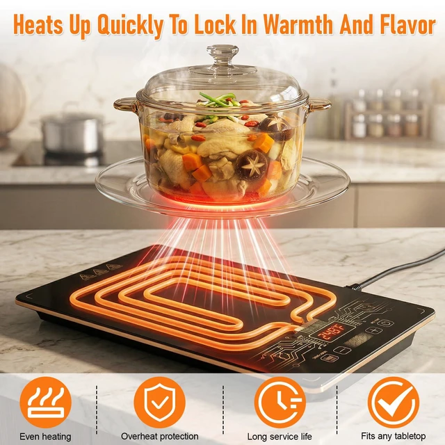 Alt view image 4 of 7 - Electric Food Warming Tray, 4-in-1 Food Warmers for Parties Buffet | 8 Temp Settings, 24H Timer, 35"x15" Glass Surface Warming Mat for Food, Modular Buffet Hot Plates For Home, Parties, Catering