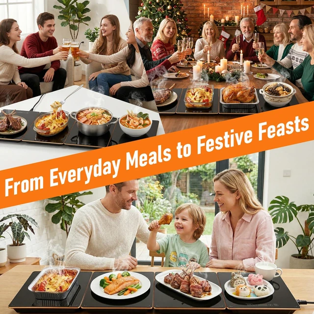 Alt view image 7 of 7 - Electric Food Warming Tray, 4-in-1 Food Warmers for Parties Buffet | 8 Temp Settings, 24H Timer, 35"x15" Glass Surface Warming Mat for Food, Modular Buffet Hot Plates For Home, Parties, Catering