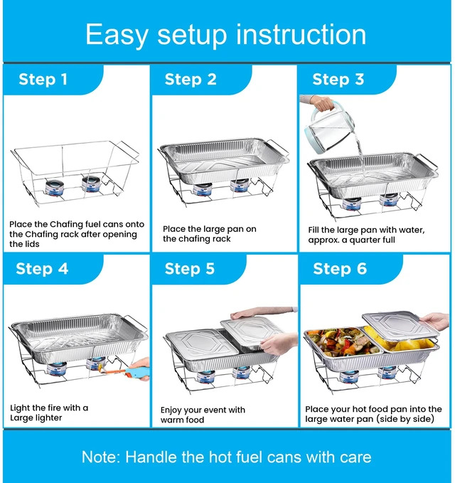 Alt view image 3 of 7 - Disposable Chafing Dish Buffet Set, Food Warmers for Parties, Complete 33 Pcs of Chafing Servers with Covers, Catering Supplies with Full-Size Pans (9x13), Warming Trays for Food with Utensils & Lids