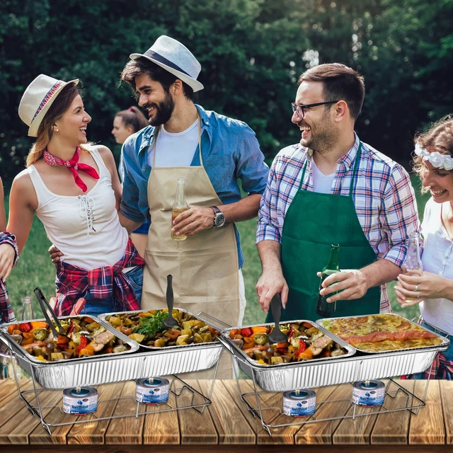 Alt view image 4 of 7 - Disposable Chafing Dish Buffet Set, Food Warmers for Parties, Complete 33 Pcs of Chafing Servers with Covers, Catering Supplies with Full-Size Pans (9x13), Warming Trays for Food with Utensils & Lids