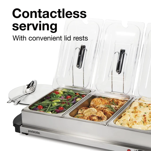 Alt view image 3 of 7 - Electric Buffet Server & Food Warmer With Lids | For Parties, Holidays and Entertaining | Adjustable Temp | Three 2.5 Quart Oven-Safe Chafing Dish Set | Stainless Steel