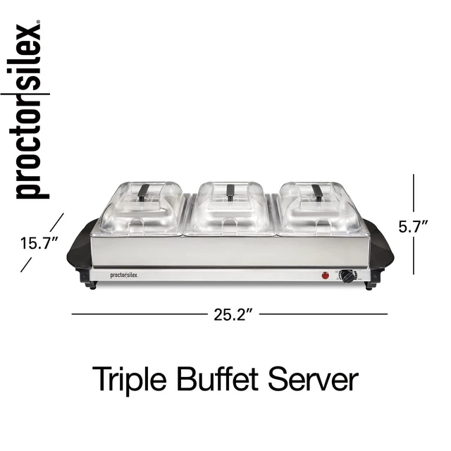 Alt view image 7 of 7 - Electric Buffet Server & Food Warmer With Lids | For Parties, Holidays and Entertaining | Adjustable Temp | Three 2.5 Quart Oven-Safe Chafing Dish Set | Stainless Steel