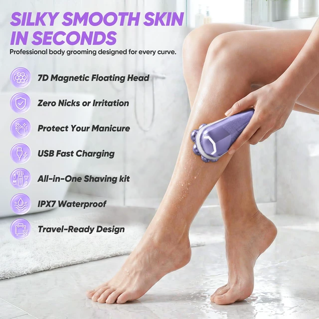 Alt view image 2 of 7 - Electric Shaver for Women, Electric Razor with 7D Magnetic Shaver Heads, Wet Dry Bikini Trimmer Kit for Women & Men, Nose Ear Hair Trimmer, USB Rechargeable Clippers, Purple