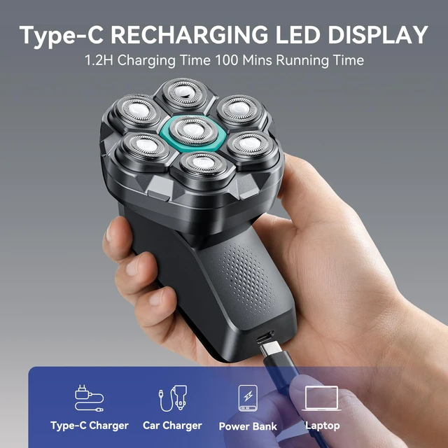 Alt view image 2 of 7 - 7D Electric Head Shaver for Bald Men, Electric Razor for Men | Magnetic Detachable Floating Heads with Dual Speed, IPX6 Waterproof Wet Dry Shaver, Bald Head Shavers with LED Display
