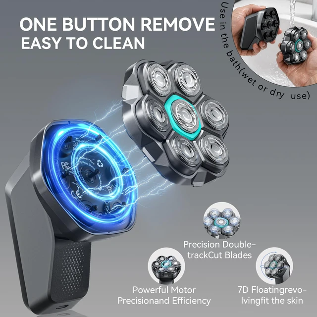 Alt view image 3 of 7 - 7D Electric Head Shaver for Bald Men, Electric Razor for Men | Magnetic Detachable Floating Heads with Dual Speed, IPX6 Waterproof Wet Dry Shaver, Bald Head Shavers with LED Display