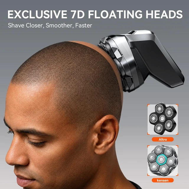 Alt view image 4 of 7 - 7D Electric Head Shaver for Bald Men, Electric Razor for Men | Magnetic Detachable Floating Heads with Dual Speed, IPX6 Waterproof Wet Dry Shaver, Bald Head Shavers with LED Display