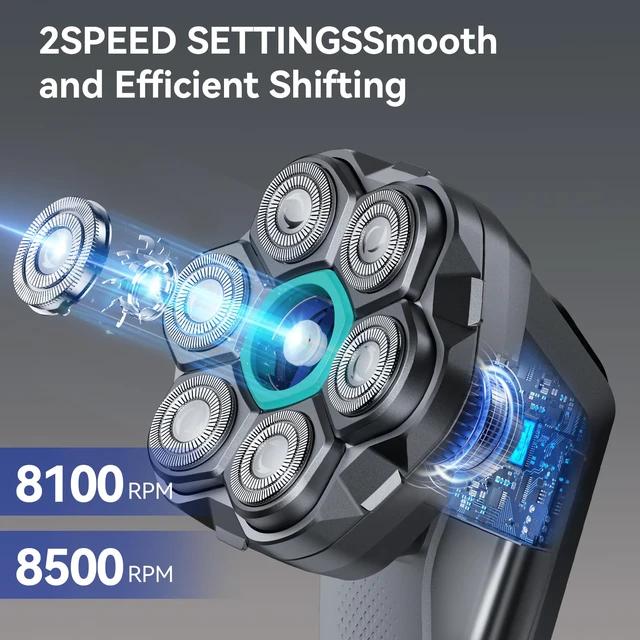 Alt view image 5 of 7 - 7D Electric Head Shaver for Bald Men, Electric Razor for Men | Magnetic Detachable Floating Heads with Dual Speed, IPX6 Waterproof Wet Dry Shaver, Bald Head Shavers with LED Display