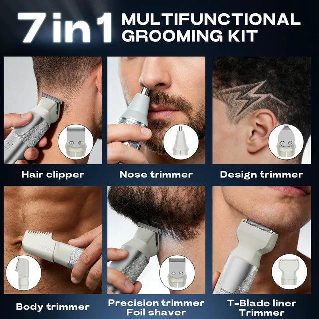 Alt view image 4 of 7 - Beard Trimmer for Men, 6-in-1 Men's Grooming Kit,IPX7 Waterproof Wet/Dry, 2-Speed electric razor for men, Easy-Swap Magnetic Heads, LED Display, 20-Length Dial, 4.5-hour battery life,USB-C,Argent