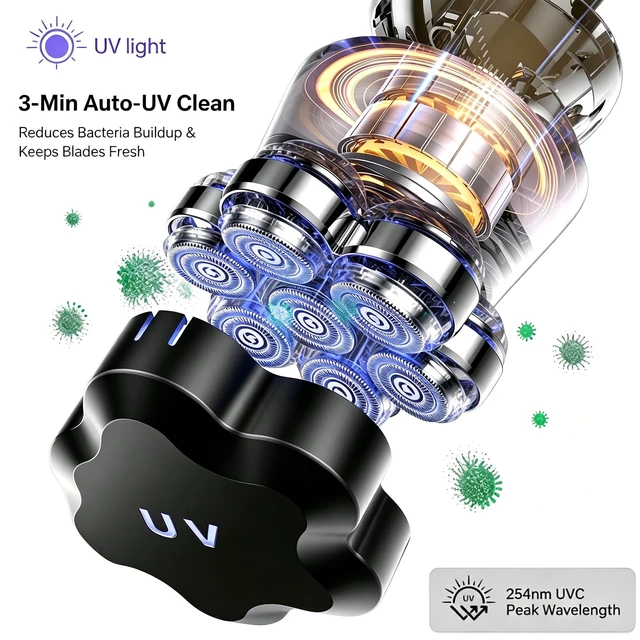 Alt view image 2 of 7 - Head Shaver for Bald Men, 2026 Upgrade UV Cleaning Lid, 7D Floating Razor | Magnetic Detachable Head, IPX7 Waterproof Wet/Dry, LED Display, Travel Lock, Type-C Fast Charging, Gift for Men