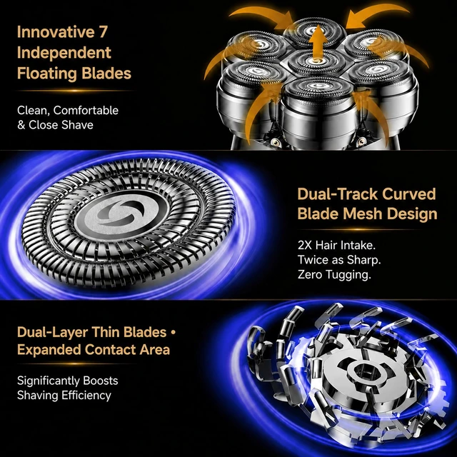 Alt view image 4 of 7 - Head Shaver for Bald Men, 2026 Upgrade UV Cleaning Lid, 7D Floating Razor | Magnetic Detachable Head, IPX7 Waterproof Wet/Dry, LED Display, Travel Lock, Type-C Fast Charging, Gift for Men