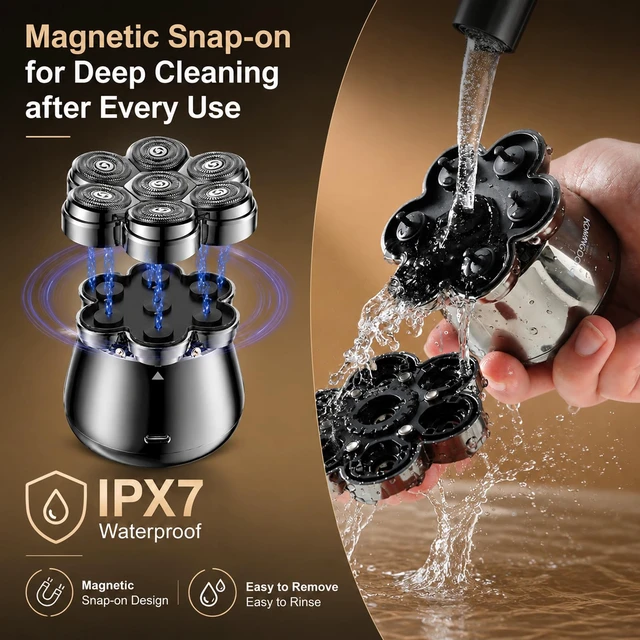 Alt view image 5 of 7 - Head Shaver for Bald Men, 2026 Upgrade UV Cleaning Lid, 7D Floating Razor | Magnetic Detachable Head, IPX7 Waterproof Wet/Dry, LED Display, Travel Lock, Type-C Fast Charging, Gift for Men