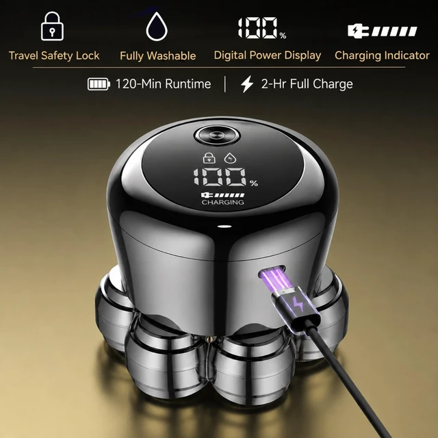 Alt view image 7 of 7 - Head Shaver for Bald Men, 2026 Upgrade UV Cleaning Lid, 7D Floating Razor | Magnetic Detachable Head, IPX7 Waterproof Wet/Dry, LED Display, Travel Lock, Type-C Fast Charging, Gift for Men