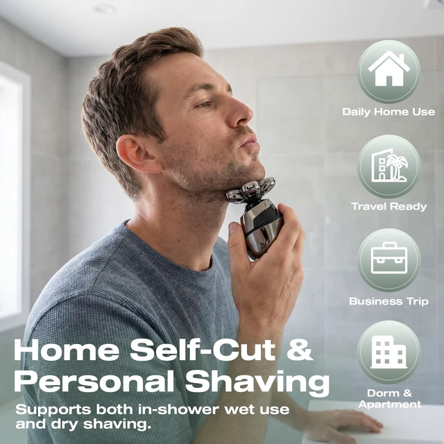 Alt view image 5 of 7 - 5-in-1 Head Shavers for Bald Men, 7D Floating Skull Shaver | Mens Grooming Kit, IPX7 Waterproof Electric Razor with Clipper, Nose Trimmer, Brush, Massager, USB-C Charging, LED Display