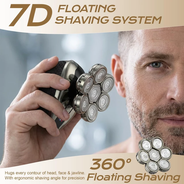 Alt view image 3 of 7 - 7D Head Shavers for Bald Men, Water Proof Electric Razor for Men with LED Display, Detachable Wet/Dry Anti-Pinch Head Shavers, Shaving Grooming for Balder, Perfect for Home & Travel(Black)
